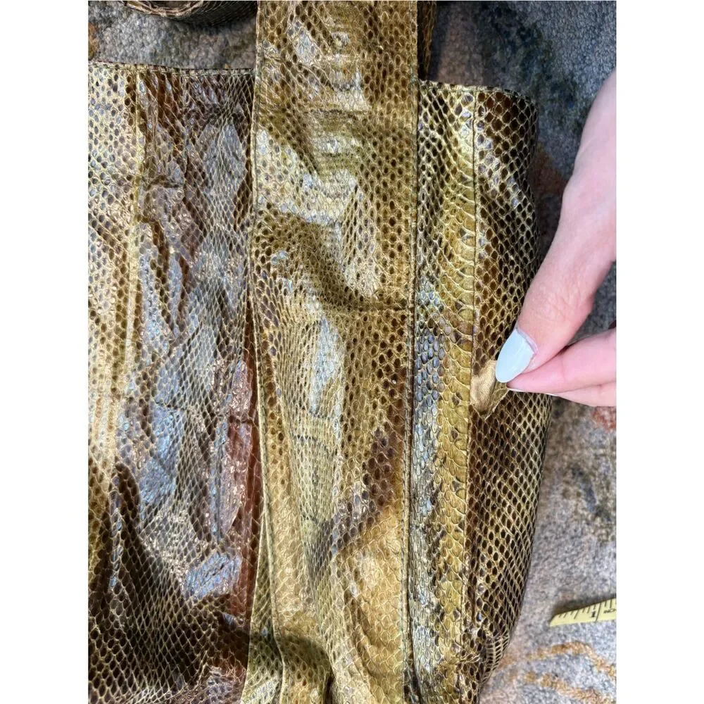 Beirn Jenna Tote Bag Genuine Watersnake Snakeskin Metallic Gold Large